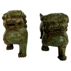 Vintage Jade Green Marble Foo Dog Guardian Lions Hollywood Regency Chinoiserie