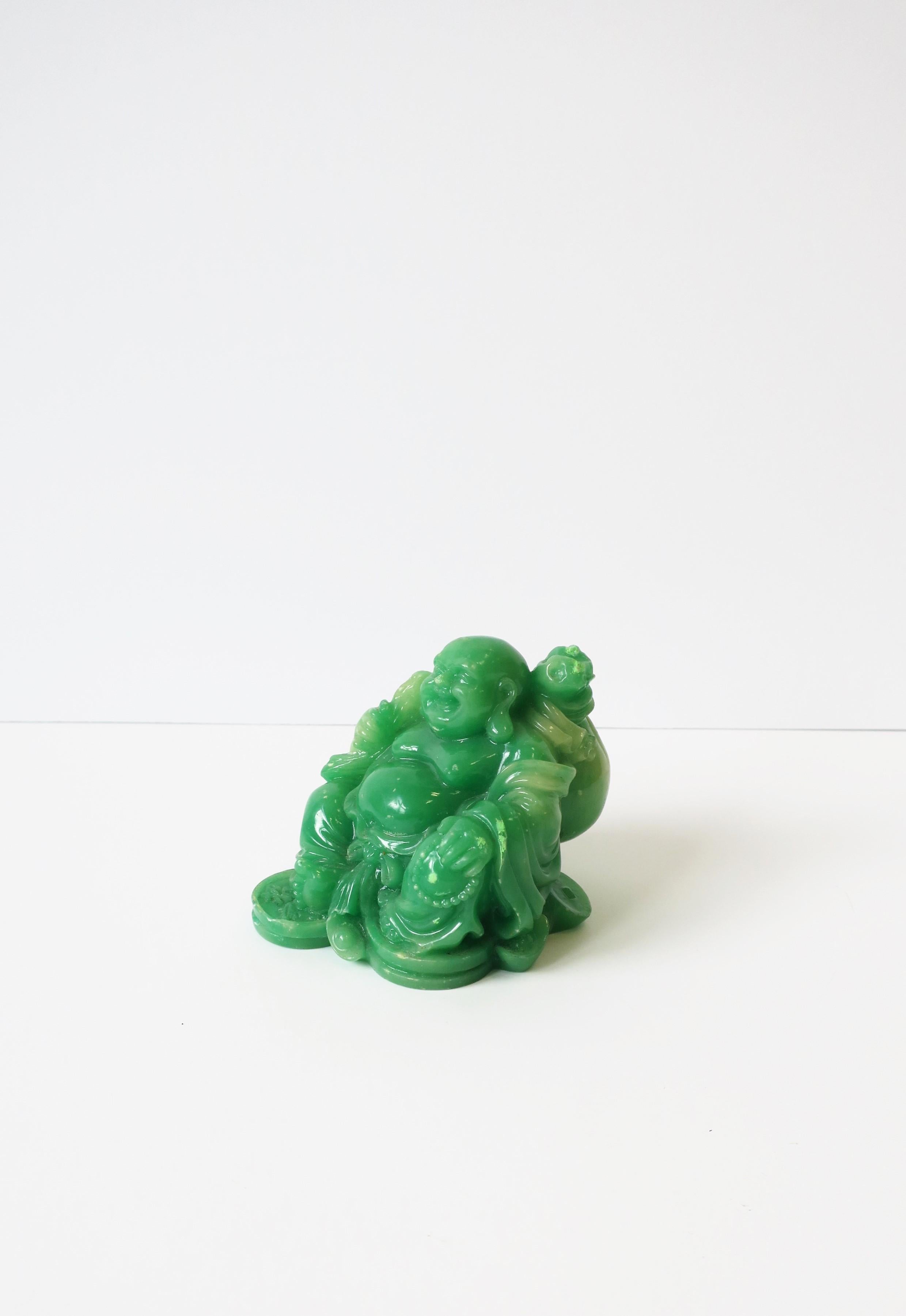 Chinoiserie Jade Green Resin Seated Buddha Sculpture For Sale