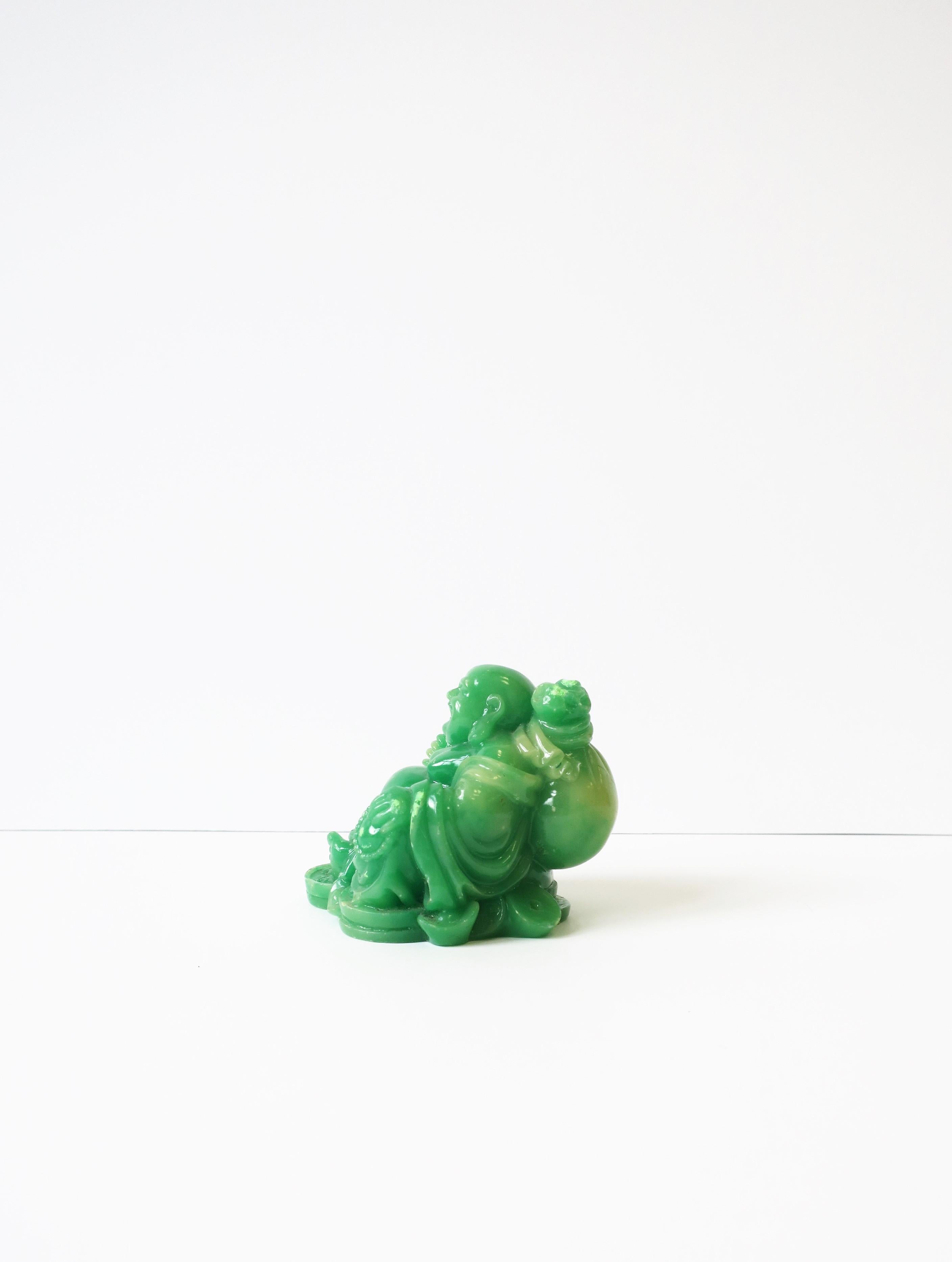 Molded Jade Green Resin Seated Buddha Sculpture For Sale