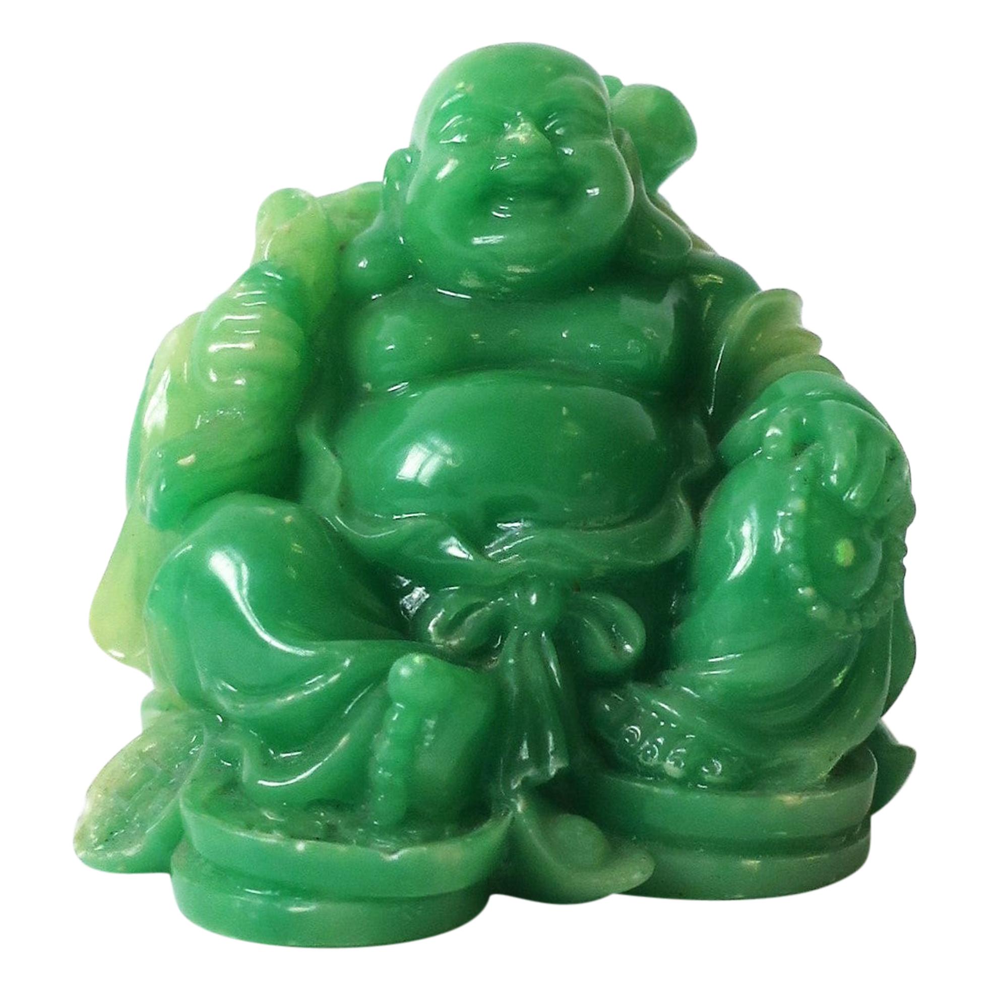 Vintage Jade Green Resin Seated Buddha Sculpture