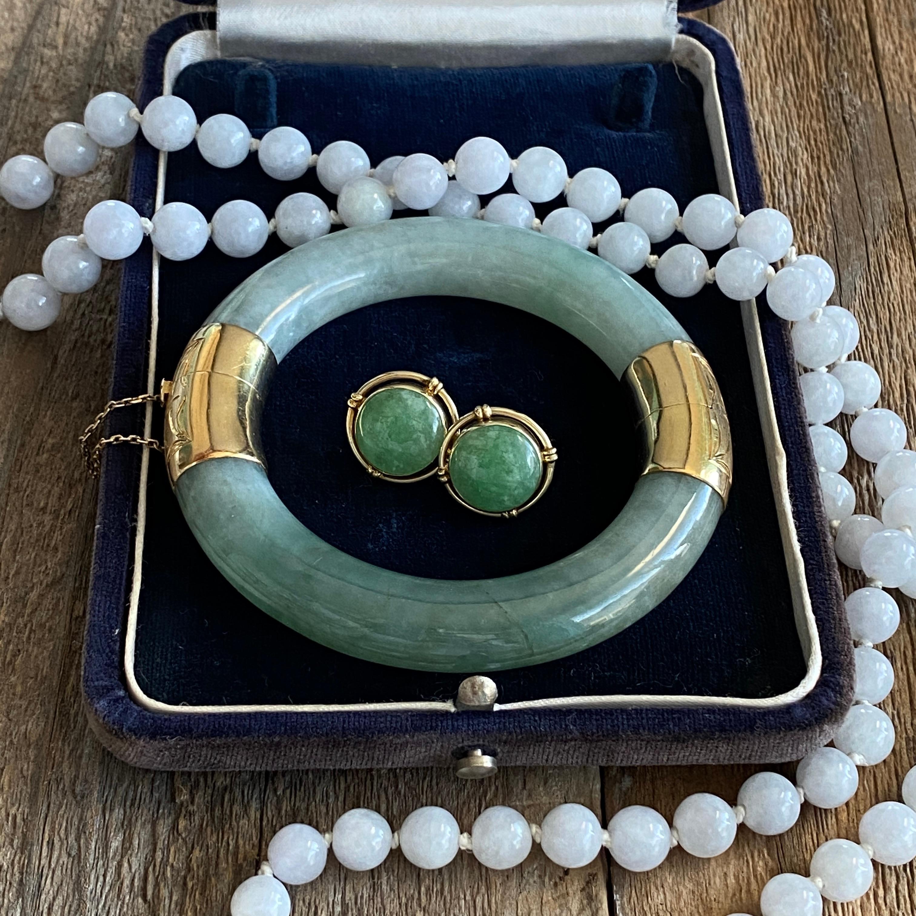 Bracelet jonc vintage en jade et jadéite 14 carats Bon état - En vente à Scotts Valley, CA