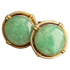 Vintage Jade Jadeite 18K Mid Century Stud Earrings