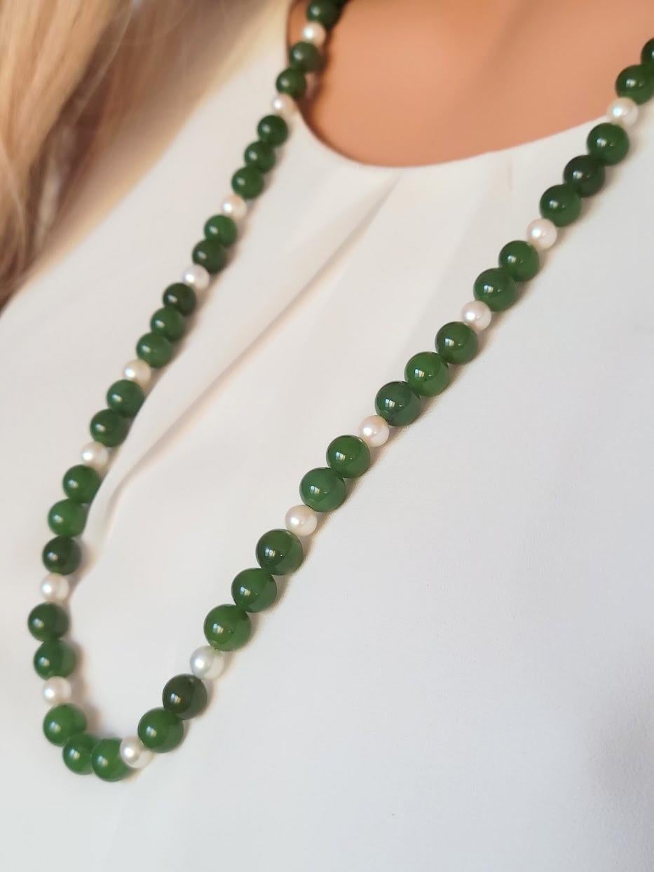 Art Deco Vintage Jade Pearl Necklace For Sale