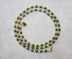 Vintage Jade Pearl Necklace with Jade Clasp