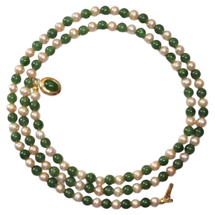 Vintage Jade Pearl Necklace with Jade Clasp