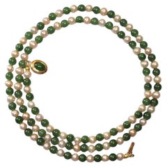 Vintage Jade Pearl Necklace with Jade Clasp