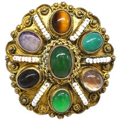 Vieux Pendentif Jade Gemstone Sterling Brooch