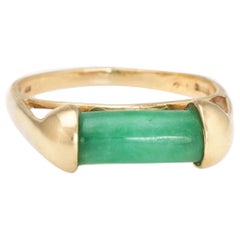 Vintage Jade Ring 14 Karat Yellow Gold Bridge Stacking Estate Fine Jewelry