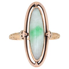Vintage Jade Ring 14k Yellow Gold Long Oval Estate Fine Jewelry Sz 8.5