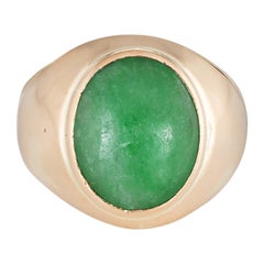 Vintage Jade Ring 18 Karat Yellow Gold Oval Signet Estate Fine Jewelry Men's