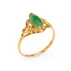 Vintage Jade Ring Vintage 18 Karat Yellow Gold Navette Mount Small Cocktail Ring