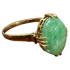 Vintage Jade Solitaire Ring 18K Yellow Gold
