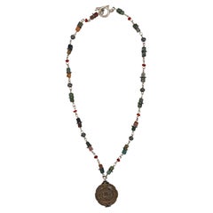Vintage Jade & Sterling Silver Chinese Necklace with Happiness Symbols Pendant