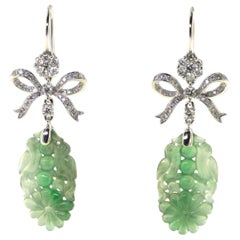 Vintage Jadeite 13.85ct Diamond Dangle Earrings in 18 Karat Gold
