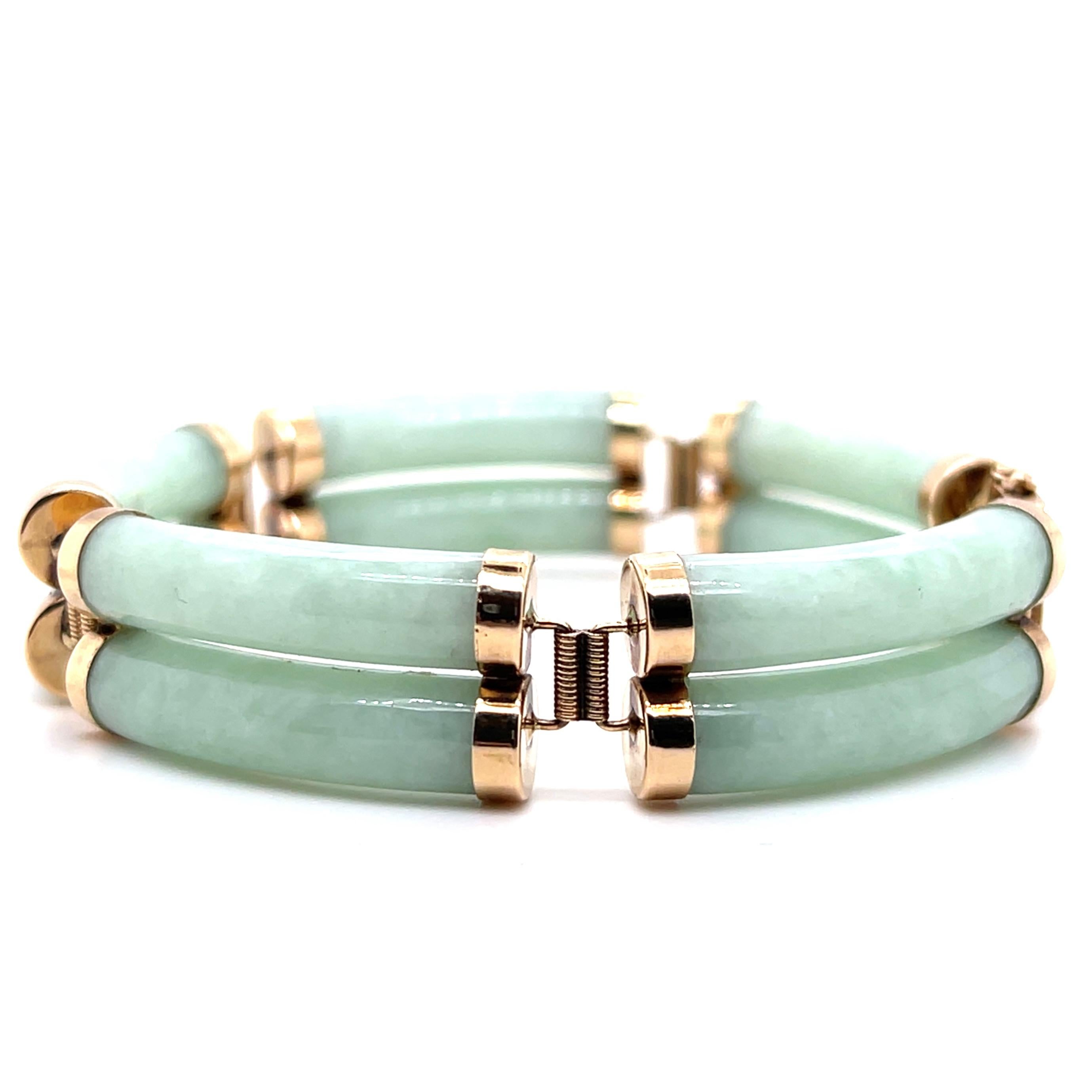 Vintage Jadeit 14k Gelbgold Chinesisch Fu Symbol Glücksarmband im Zustand „Gut“ im Angebot in Towson, MD