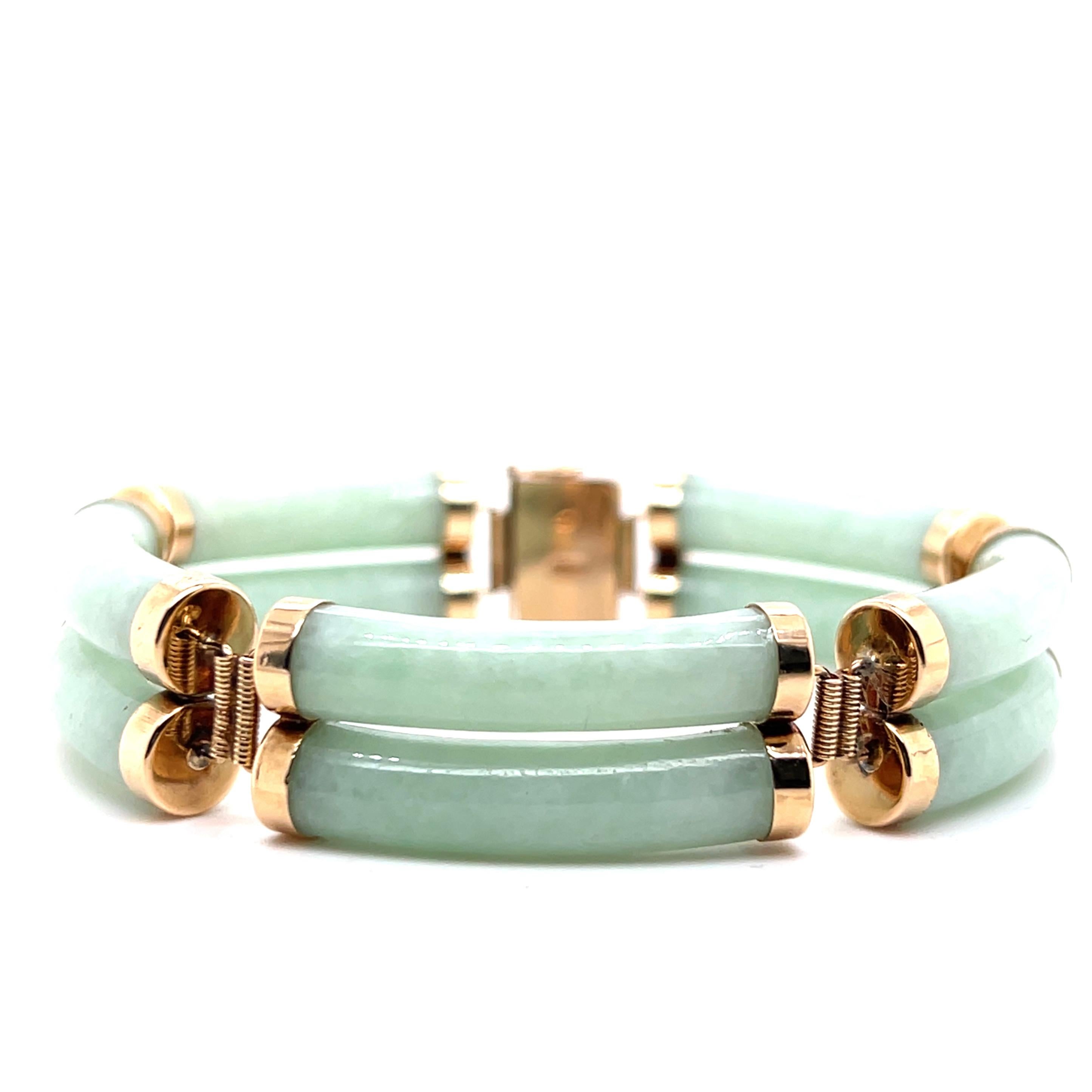 Vintage Jadeit 14k Gelbgold Chinesisch Fu Symbol Glücksarmband für Damen oder Herren im Angebot