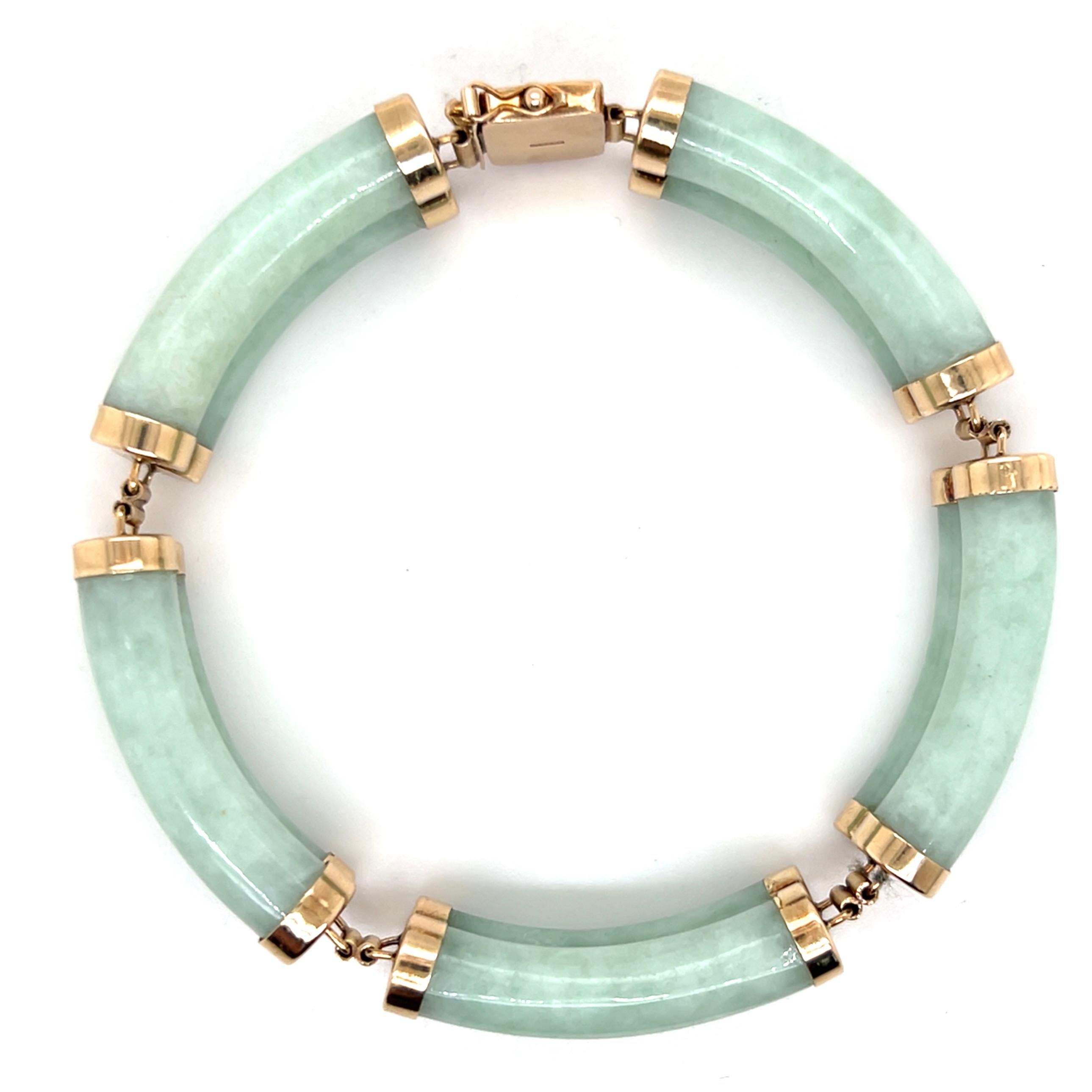 Vintage Jadeit 14k Gelbgold Chinesisch Fu Symbol Glücksarmband im Angebot 5