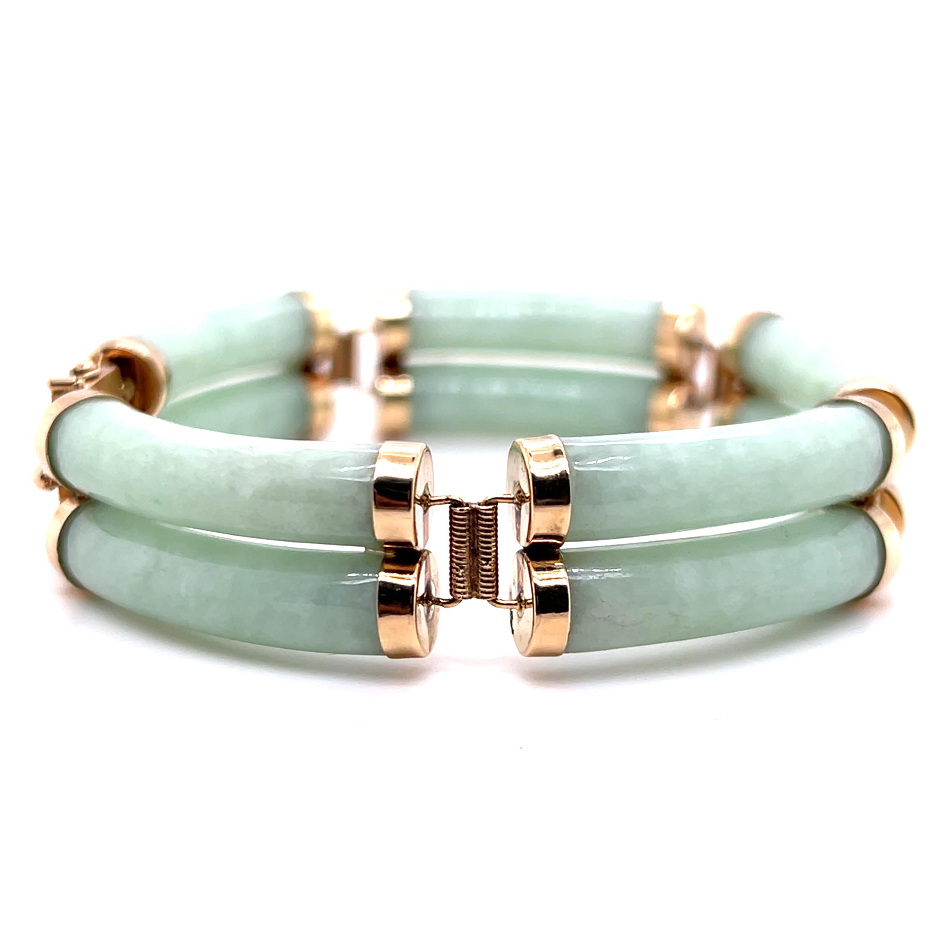 Vintage Jadeit 14k Gelbgold Chinesisch Fu Symbol Glücksarmband im Angebot 1