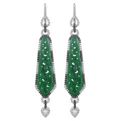 Vintage Jadeite and Diamond Drop Earring in 14 Karat White Gold