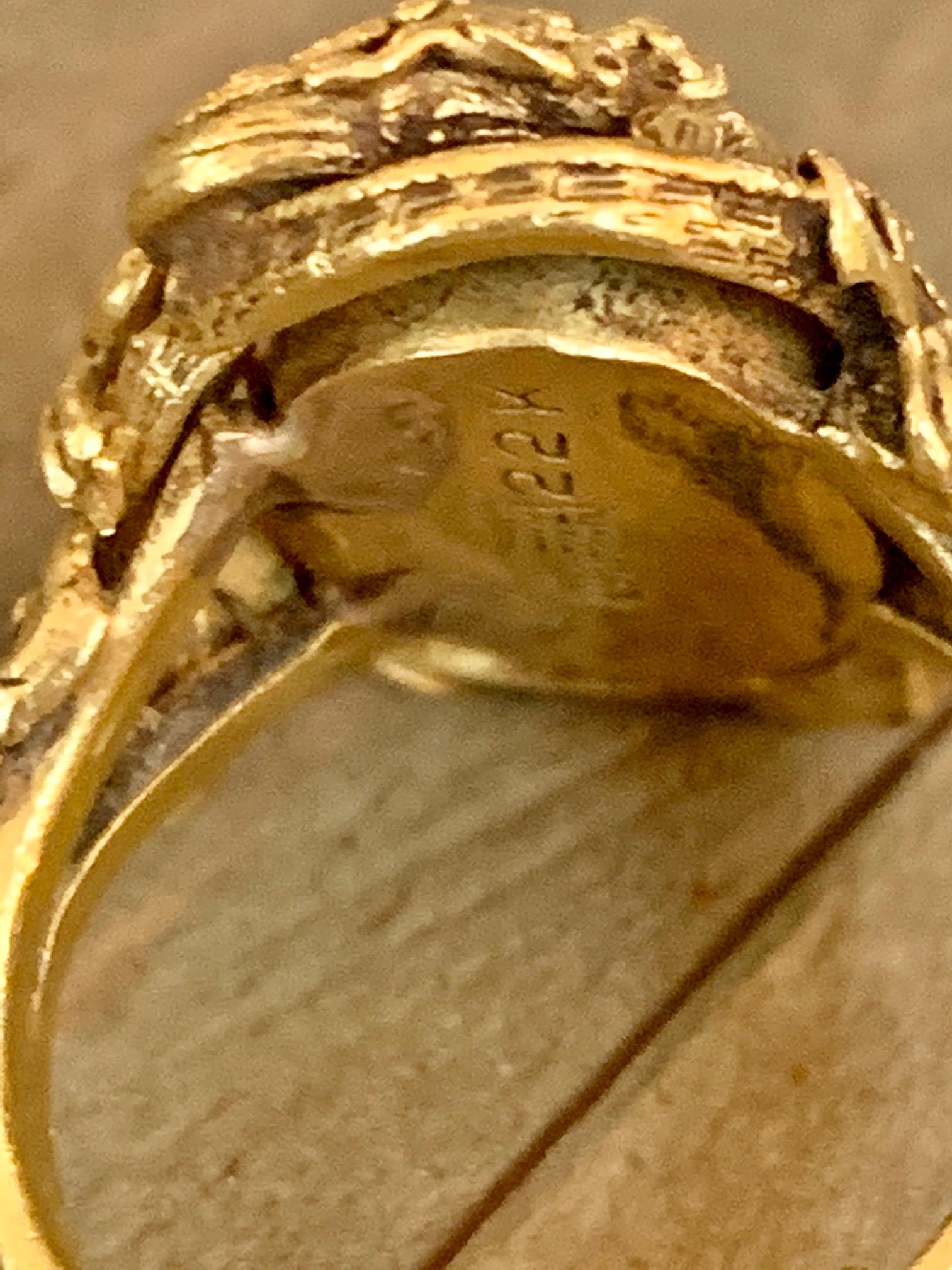 Vintage Jadeite Cabochon Dragon Motif 22 Karat Yellow Gold Ring 3