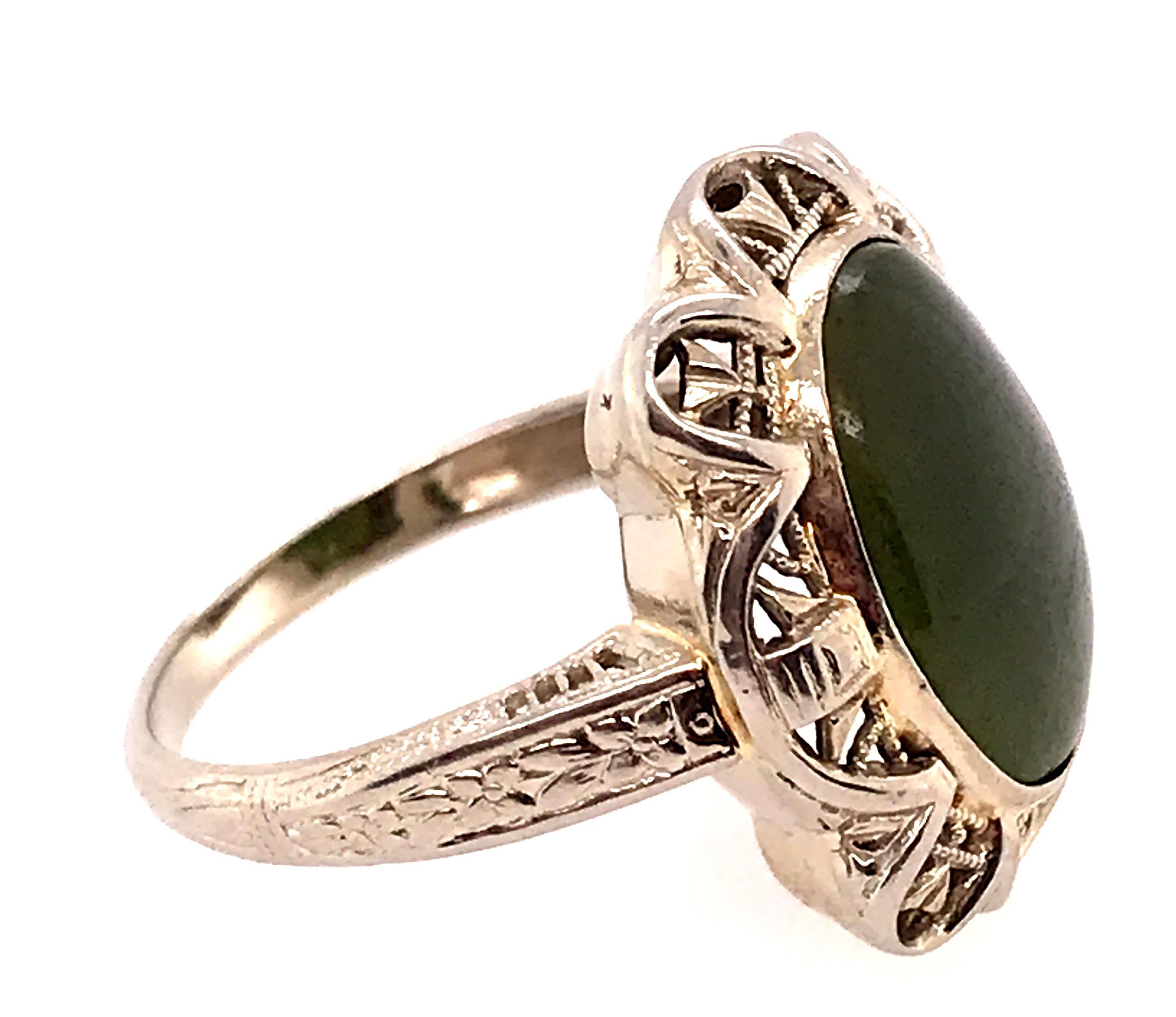 Art Deco Jadeit Cocktail-Ring Oval Cabochon Original 1930''s Antik 14K (Ovalschliff)