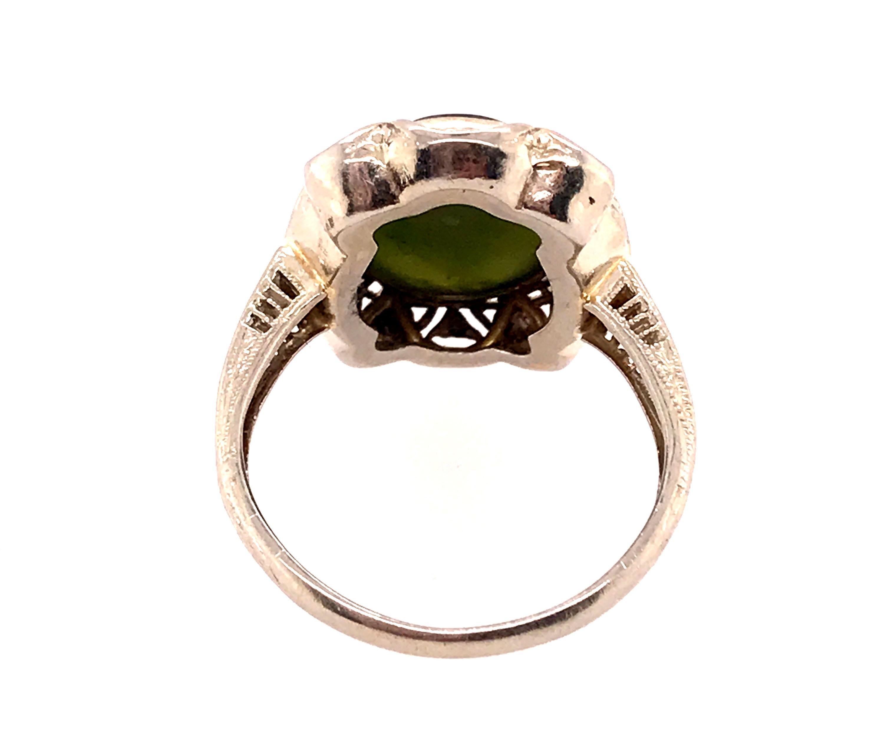 Art Deco Jadeit Cocktail-Ring Oval Cabochon Original 1930''s Antik 14K Damen