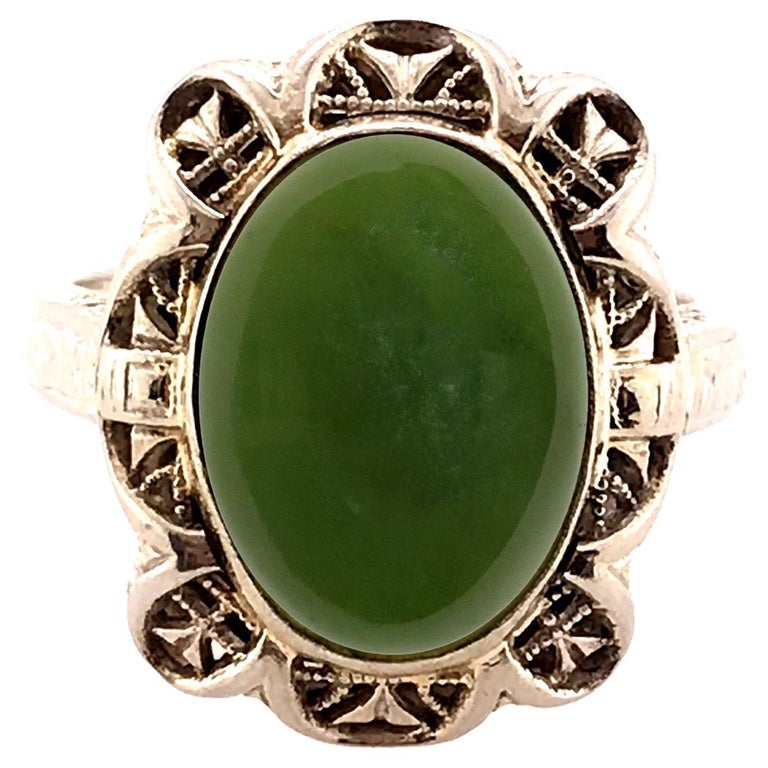Curated visual reference: Visual Reference: Vintage Jadeite Cocktail Ring Oval Cabochon 14K White Gold Antique