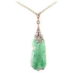 Vintage Jadeite & Diamond Platinum Pendant On A Gold Chain