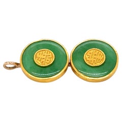 Vintage- Vintage-Jadeit-Disc-Anhänger aus 24K &amp;amp; 14K Gold