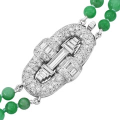 Vintage Jadeite Fei Cui Platinum Diamond Clasp Necklace