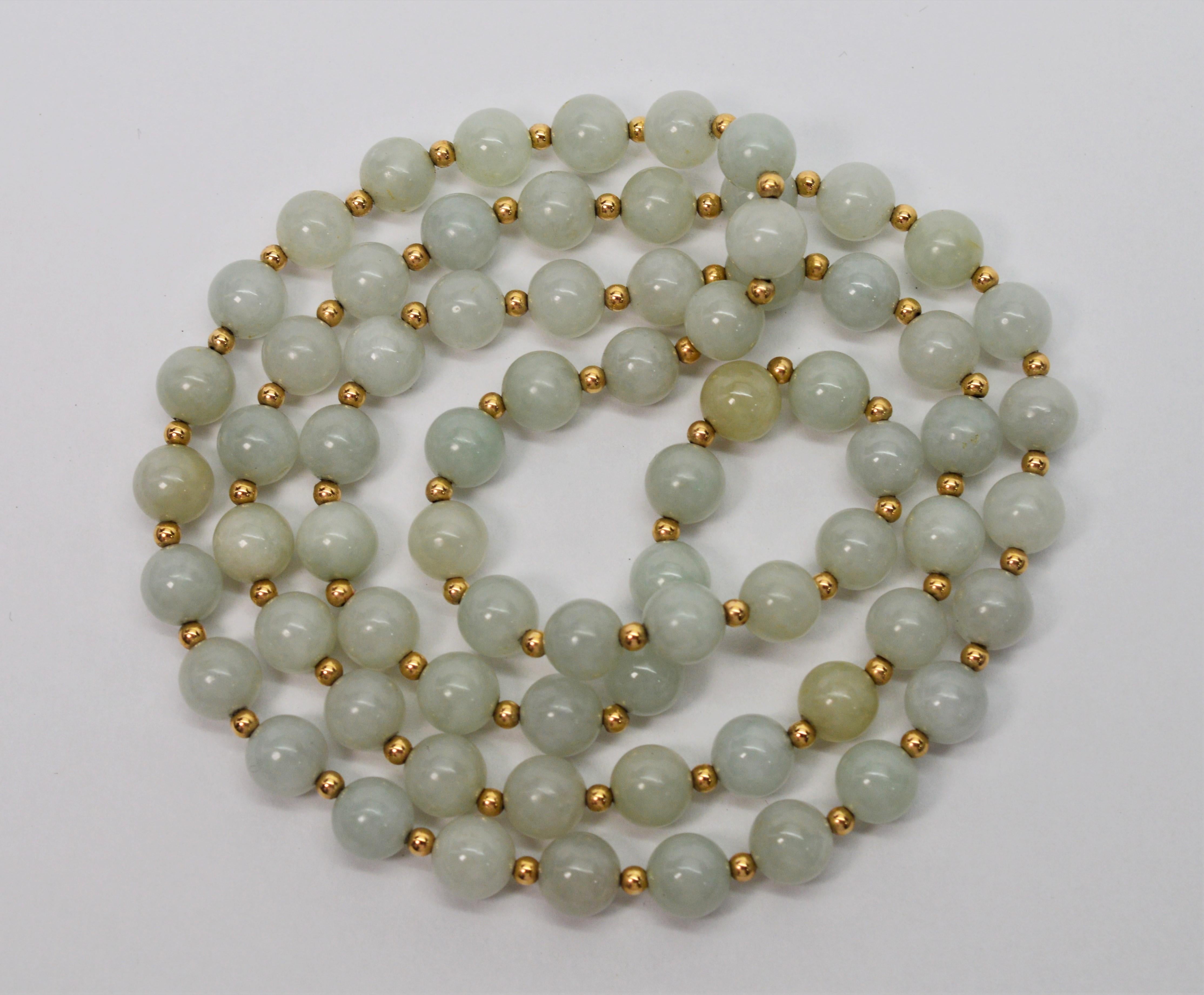 Vintage Jadeite Gold Bead Necklace 2