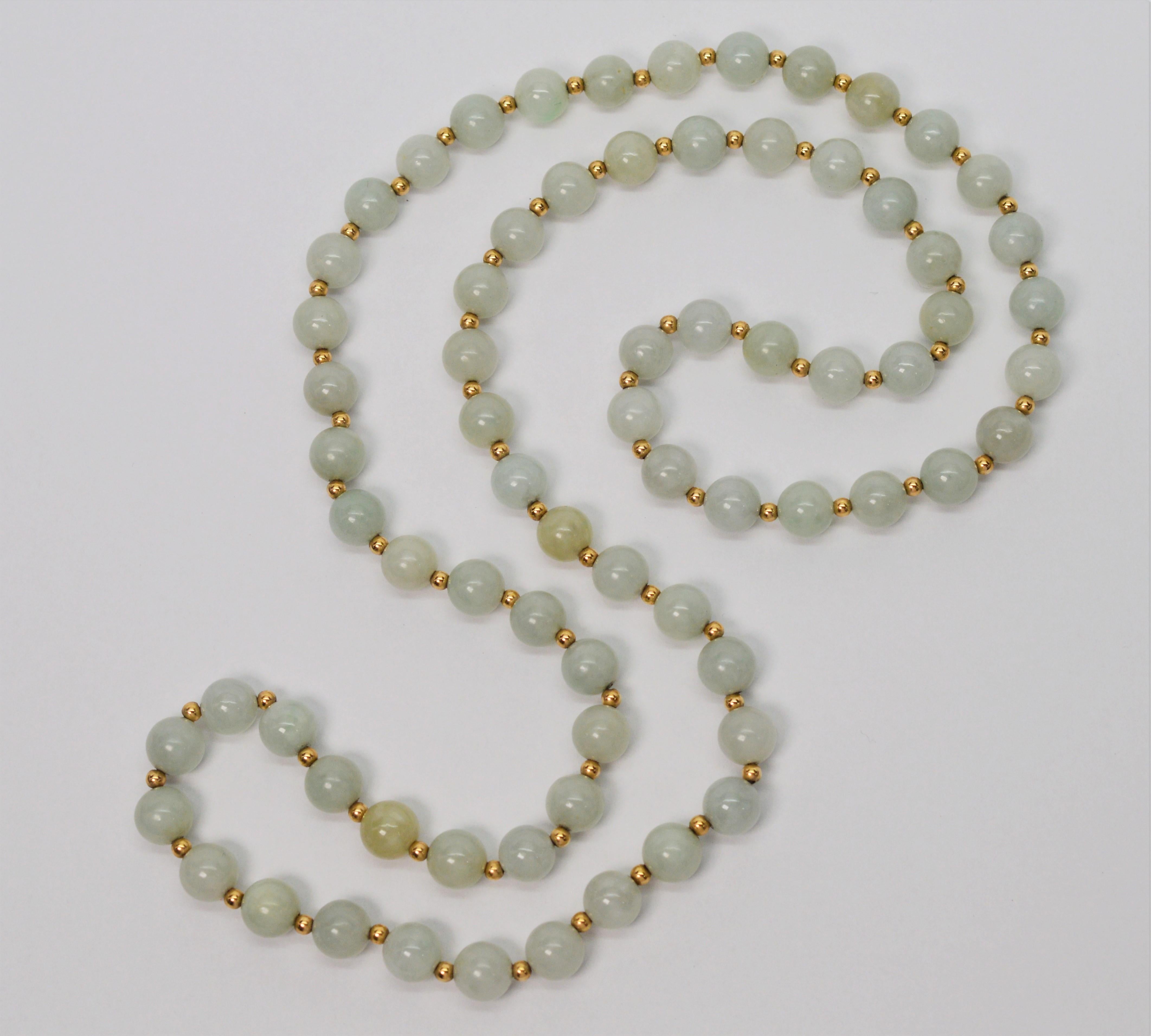 Vintage Jadeite Gold Bead Necklace 4
