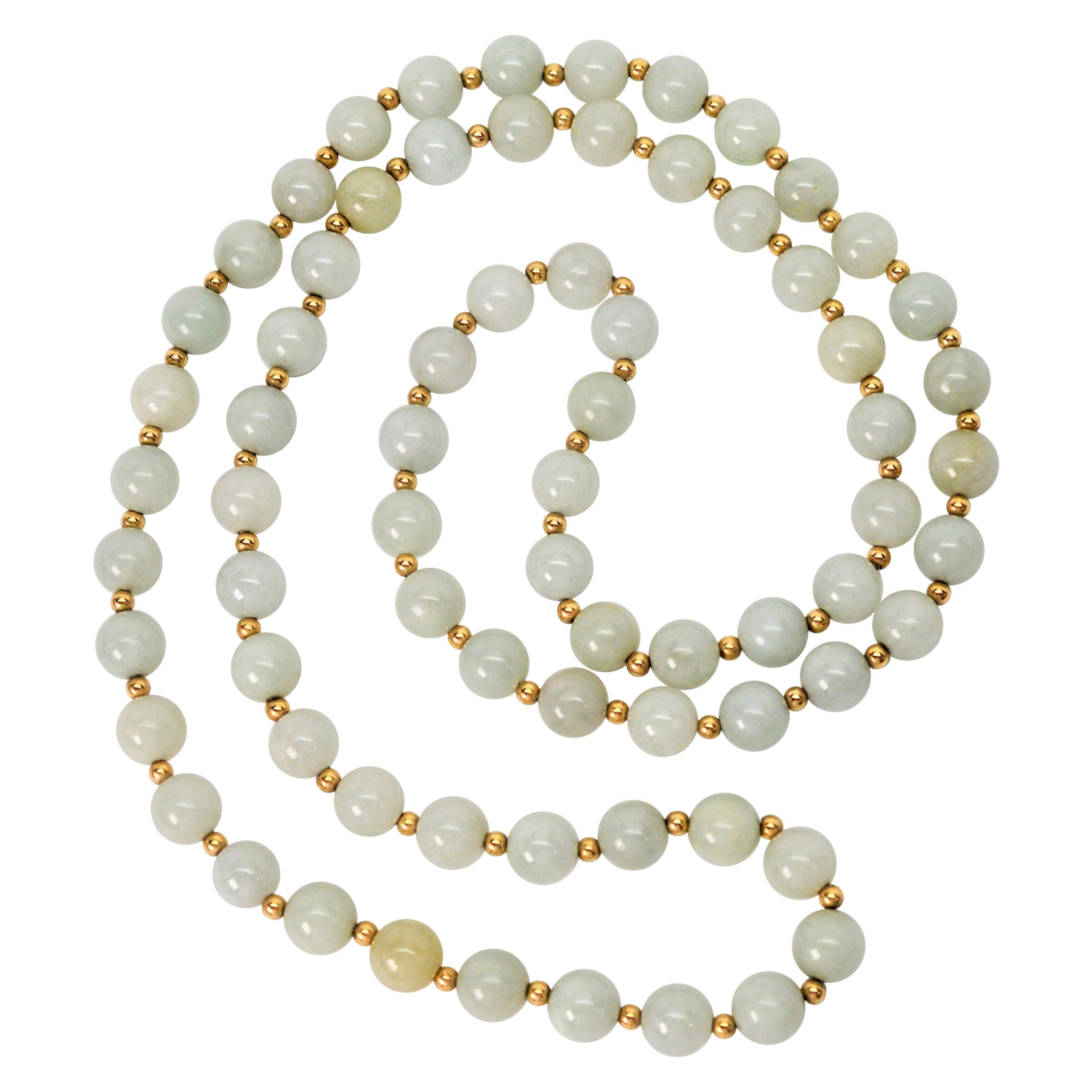 Vintage Jadeite Gold Bead Necklace