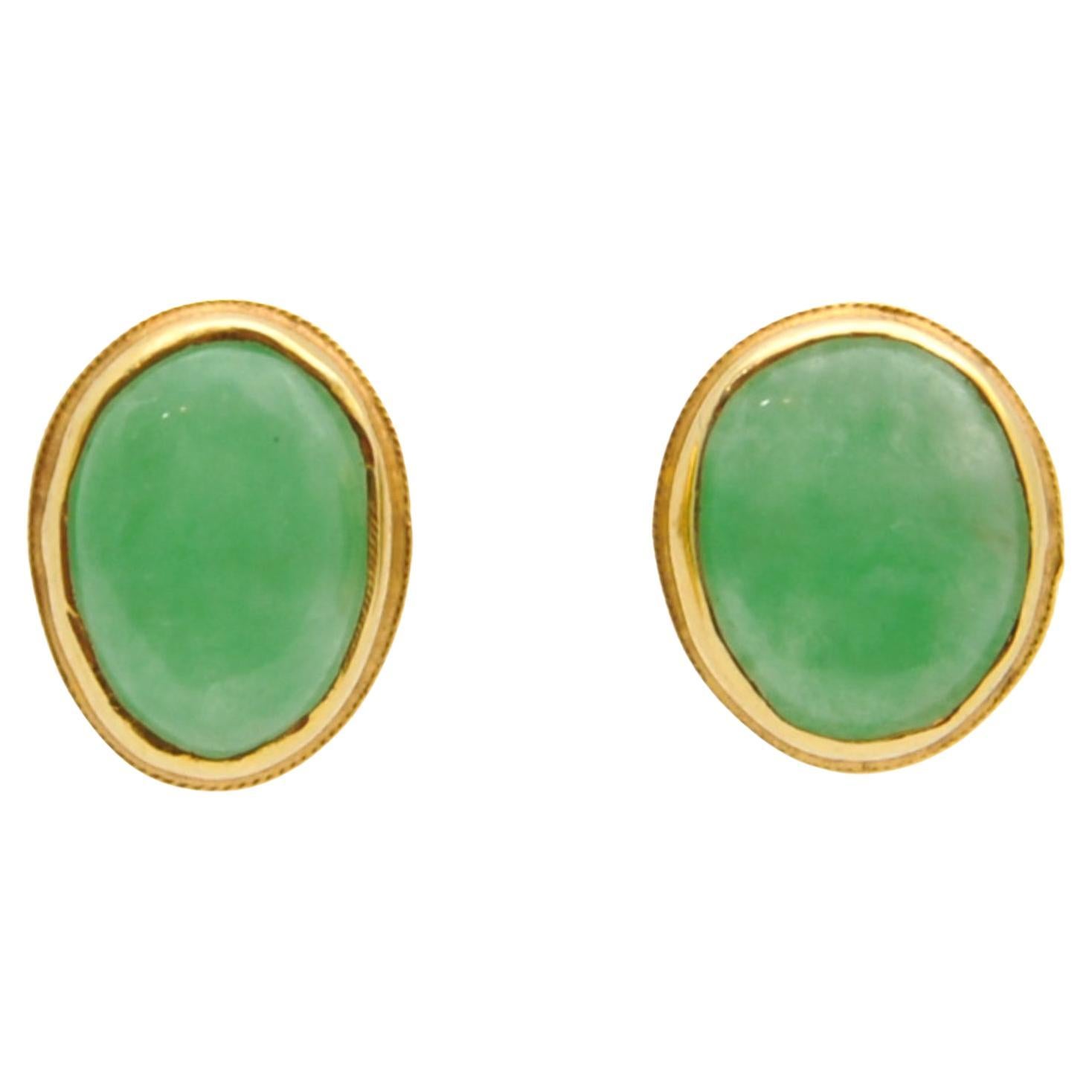 Vintage Jadeite Jade 18K Gold Earrings