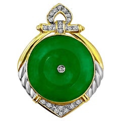 Runder Anhänger aus Jadeit, Jade und Diamant aus 14k Gold