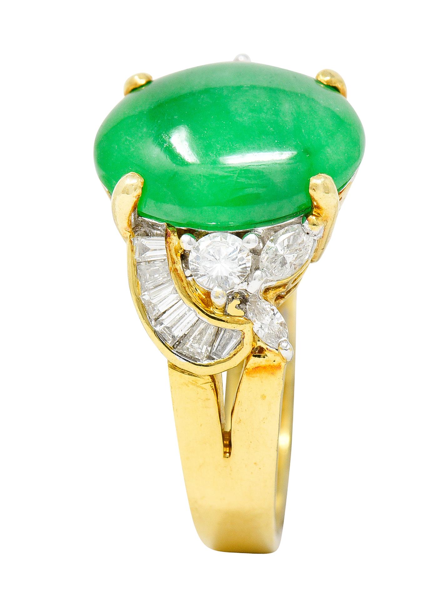Vintage Jadeite Jade Diamond 18 Karat Yellow Gold Cabochon Band Ring GIA 4