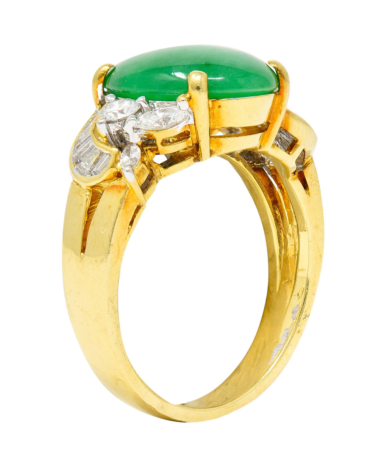 Vintage Jadeite Jade Diamond 18 Karat Yellow Gold Cabochon Band Ring GIA 5