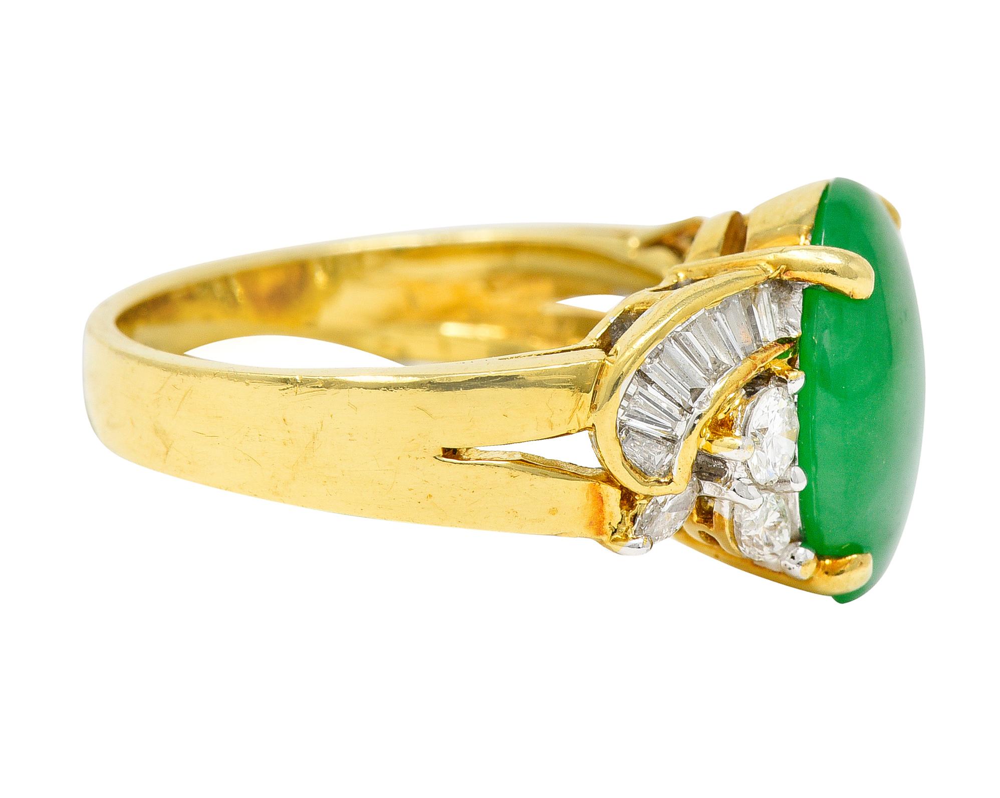 Contemporary Vintage Jadeite Jade Diamond 18 Karat Yellow Gold Cabochon Band Ring GIA