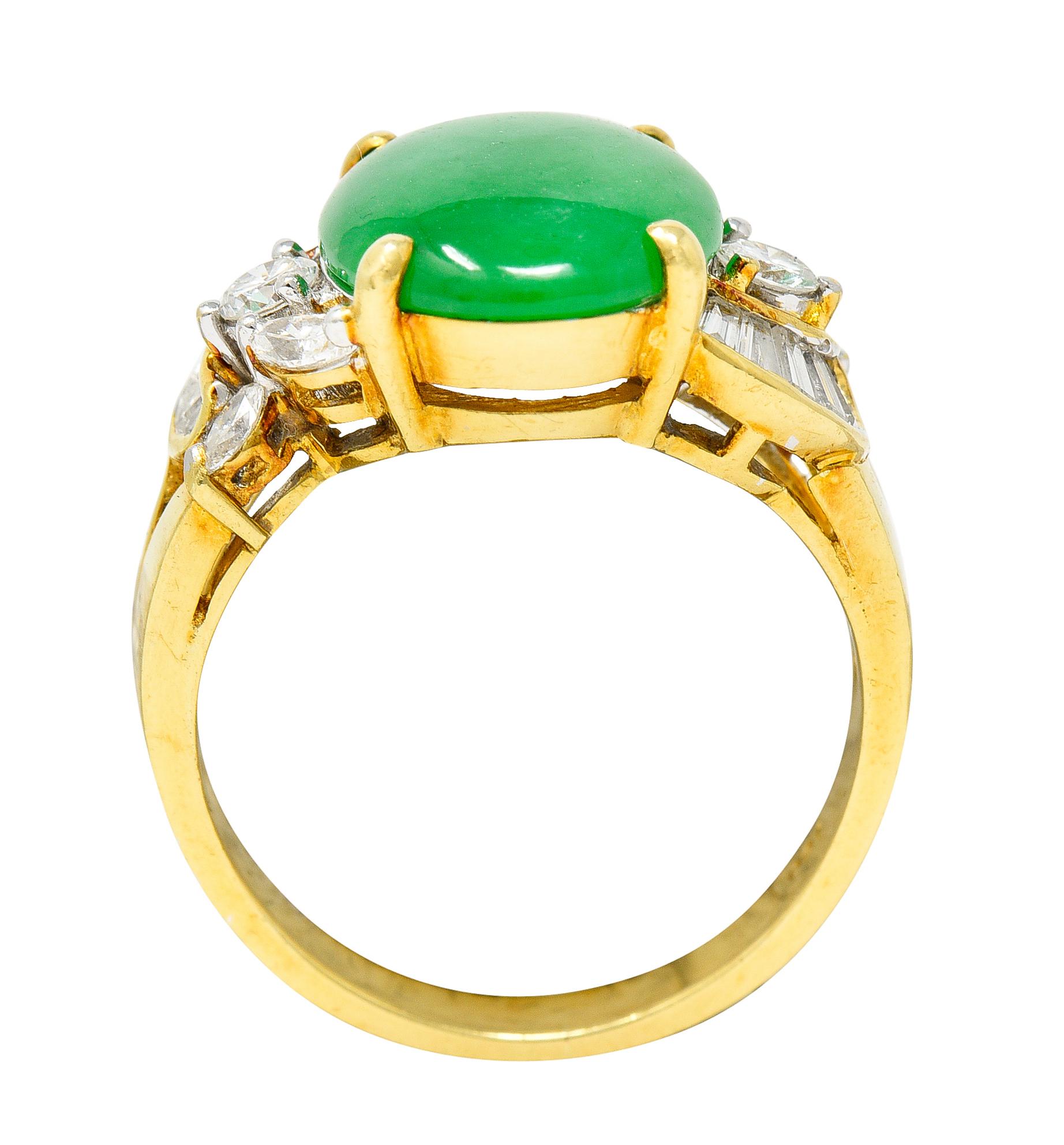 Vintage Jadeite Jade Diamond 18 Karat Yellow Gold Cabochon Band Ring GIA 3