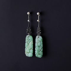 Vintage Jadeite Jade Earrings of 14k Gold and Platinum