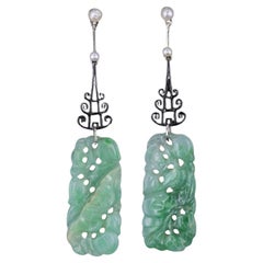 Vintage Jadeite Jade Earrings of 14k Gold and Platinum