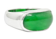Vintage Jadeite Jade Platinum Unisex Band Ring GIA