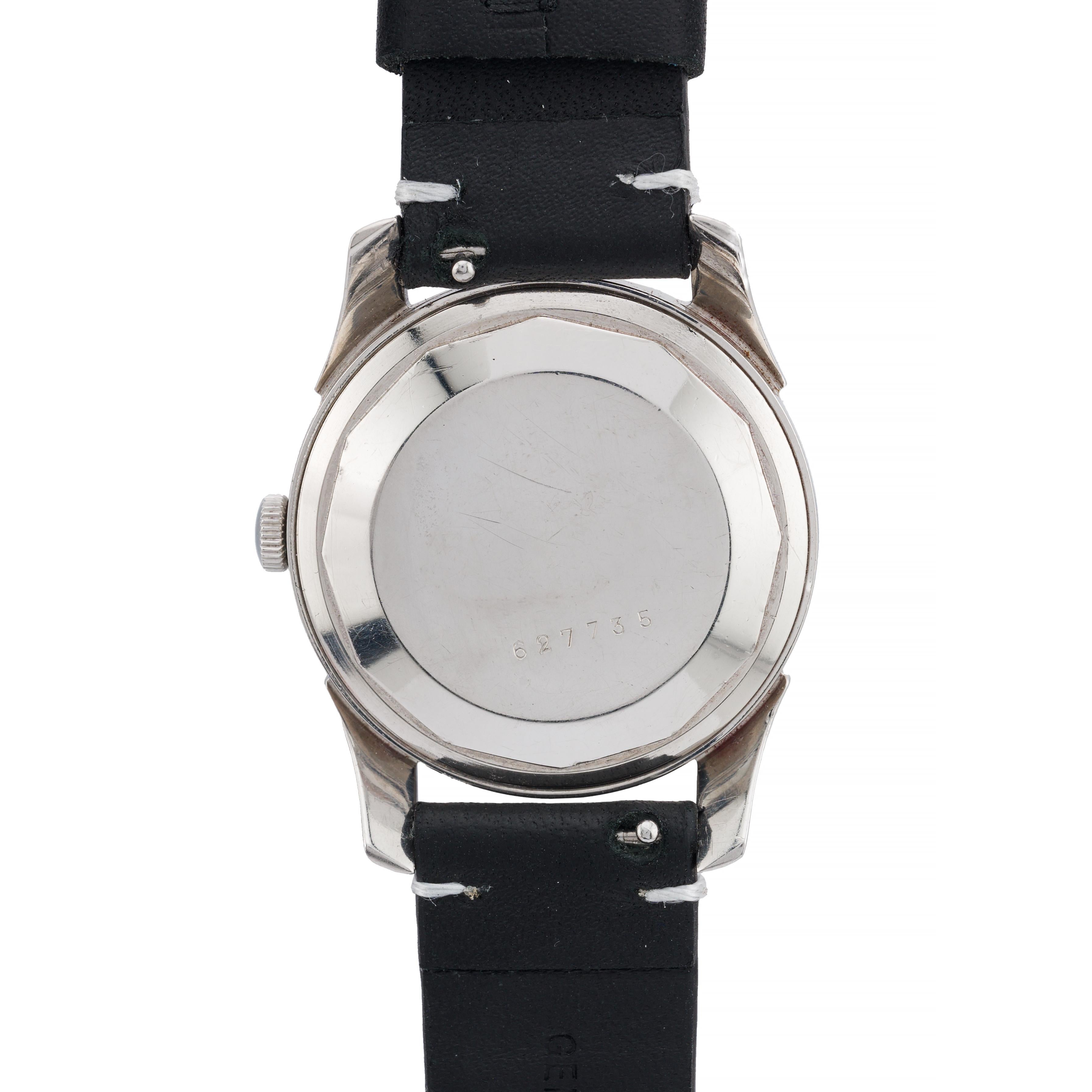 Vintage Jaegar LeCoultre Power Matic Stainless Steel Wrist Watch Circa 1955 For Sale 2