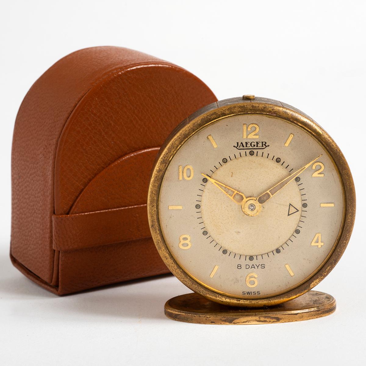 Our vintage Jaeger alarm clock in brass , 15 pierres (15 jewels) comes fully serviced, and is presented in excellent condition given its age. Complete with travel pouch we date this lovely clock , which is suitable for a desk, table or display as