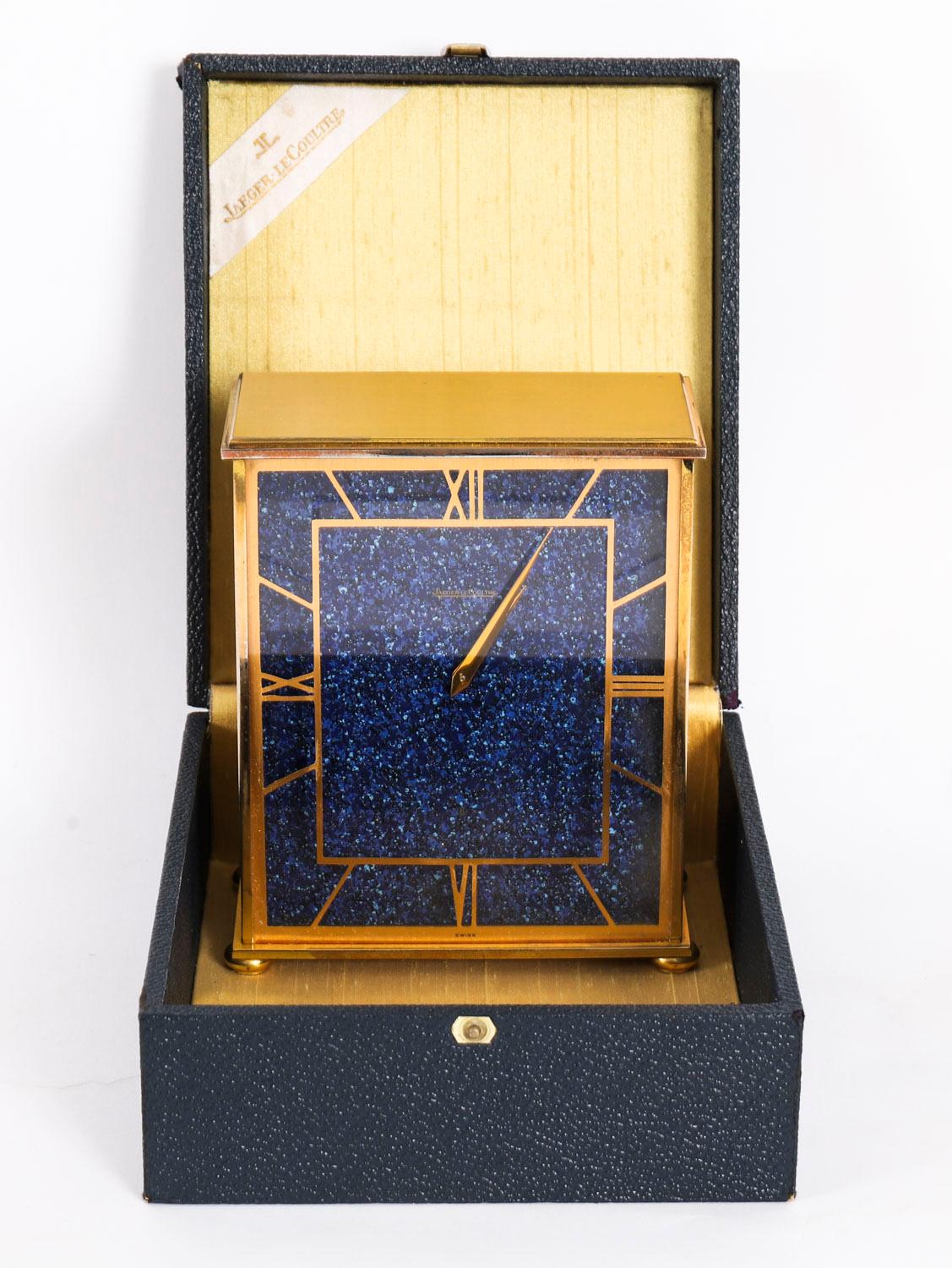 Svizzero Jaeger le Coultre Lapis Lazuli Mantel Clock d'epoca 20° Secolo in vendita