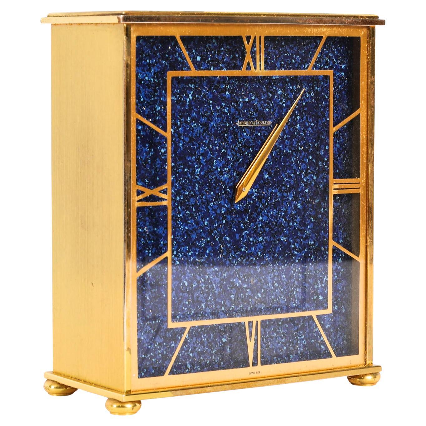 Vintage Jaeger le Coultre Lapis Lazuli Mantel Clock 20th Century