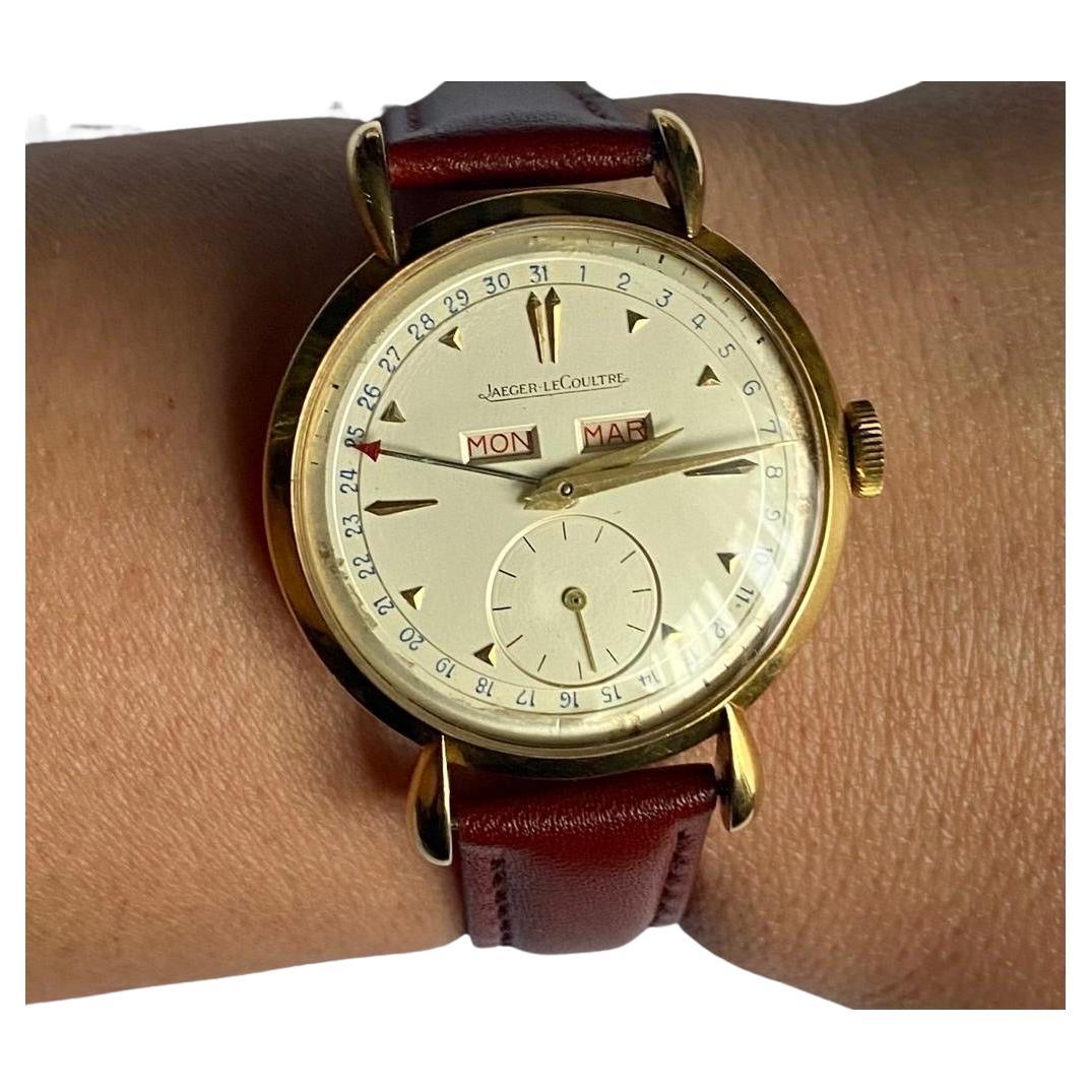 Presented in an 18k solid Yellow gold case , the original Jaeger-LeCoultre Triple Date Calendar collection served as the inspiration for the brand’s modern day Master Calendar. 
Aesthetically the dial is perfectly balanced, allowing for easy and