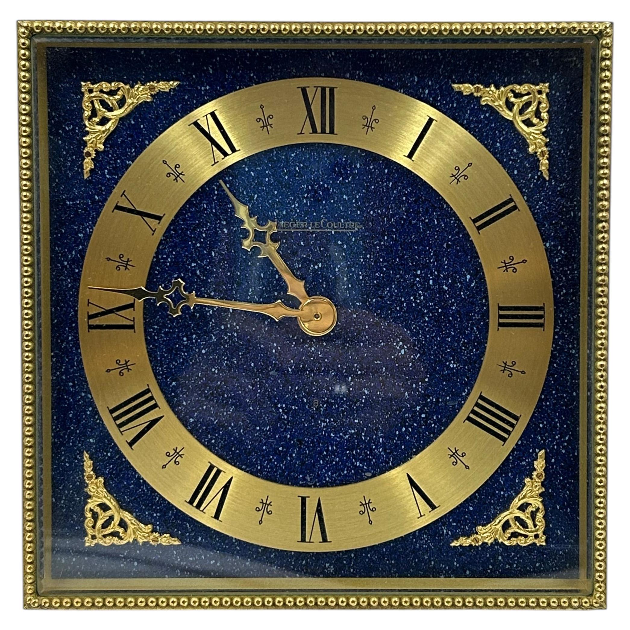 Vintage Jaeger-LeCoultre Desk Clock, Blue and Gold, Switzerland, circa 1970