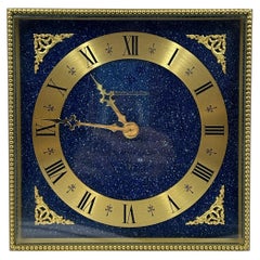 Vintage Jaeger-LeCoultre Desk Clock, Blue and Gold, Switzerland, circa 1970