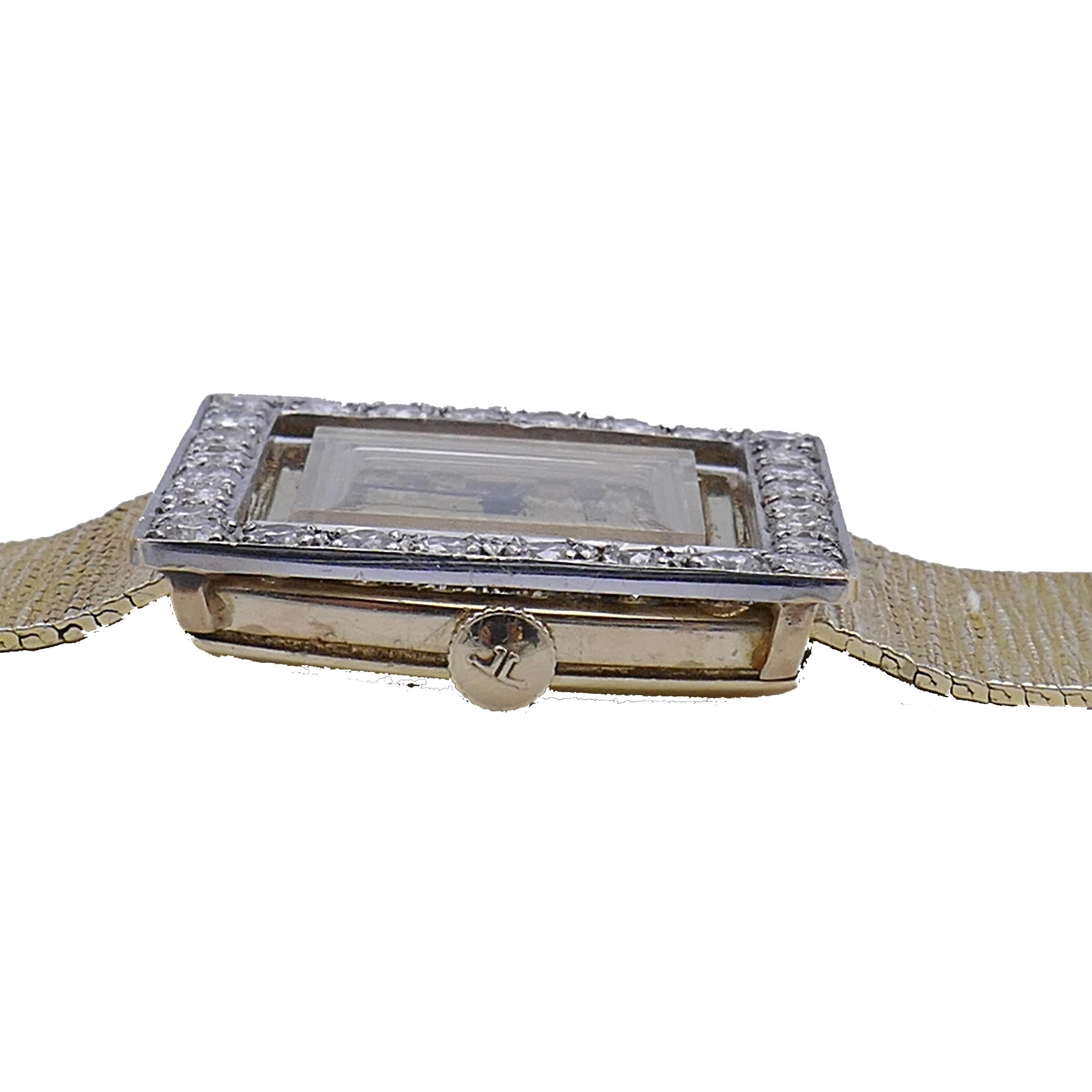 Round Cut Vintage Jaeger-LeCoultre Diamond 14k Gold Lady's Wristwatch Bracelet